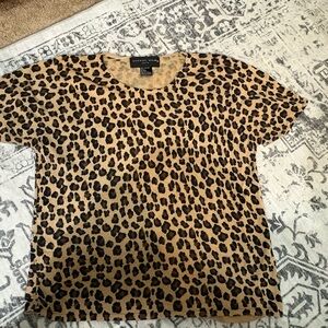 August Silk Womens Short sleeve round neck silk pullover animal print sweater M